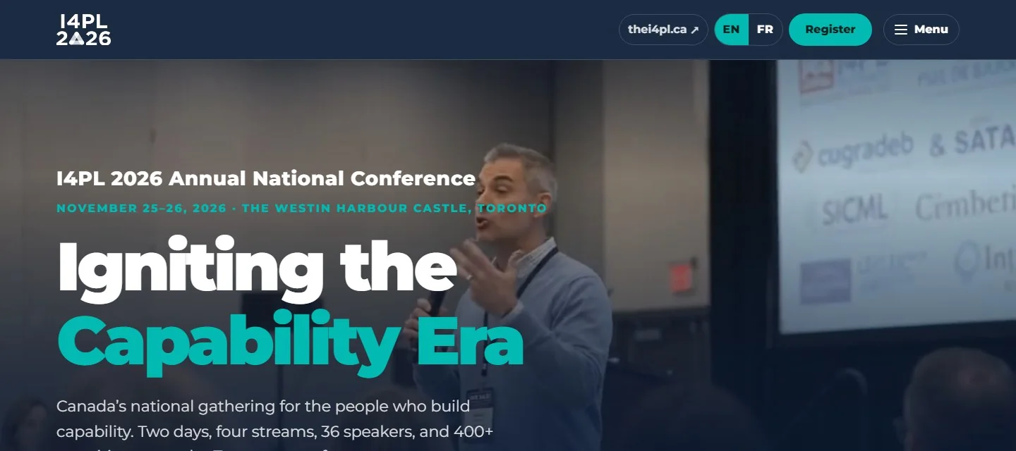 The 2026 conference page: Igniting the Capability Era, November 25 and 26 in Toronto, with a Register now button