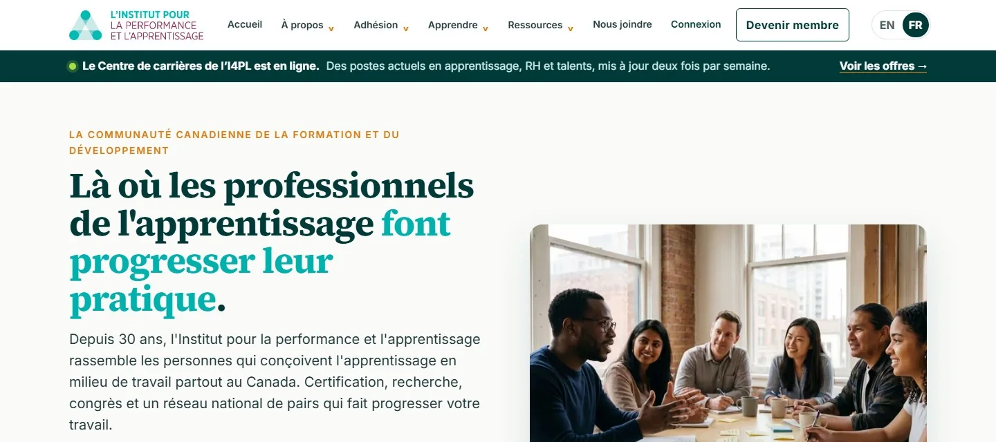 The French home page of thei4pl.ca, with the full navigation and content in French