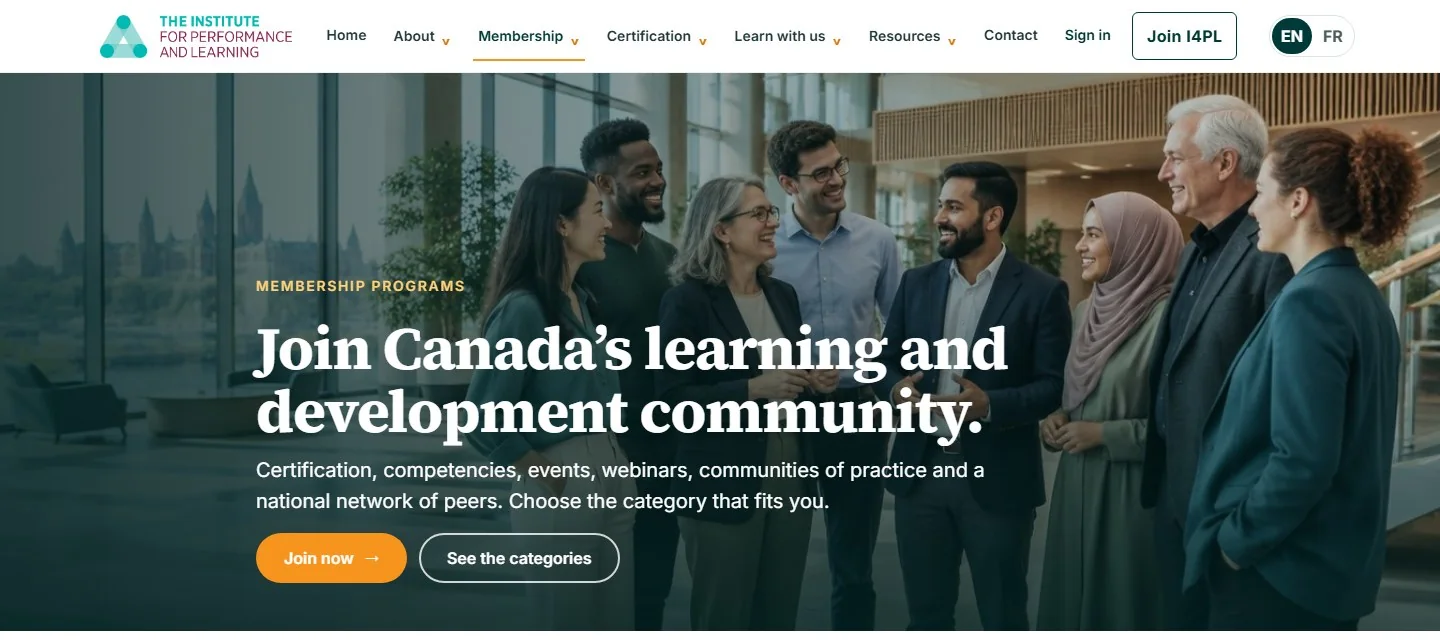 The Membership Programs page of thei4pl.ca, headed Join Canada's learning and development community